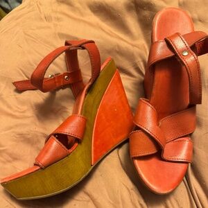 Charles David Red Italian Leather Strappy Wedges Size 38